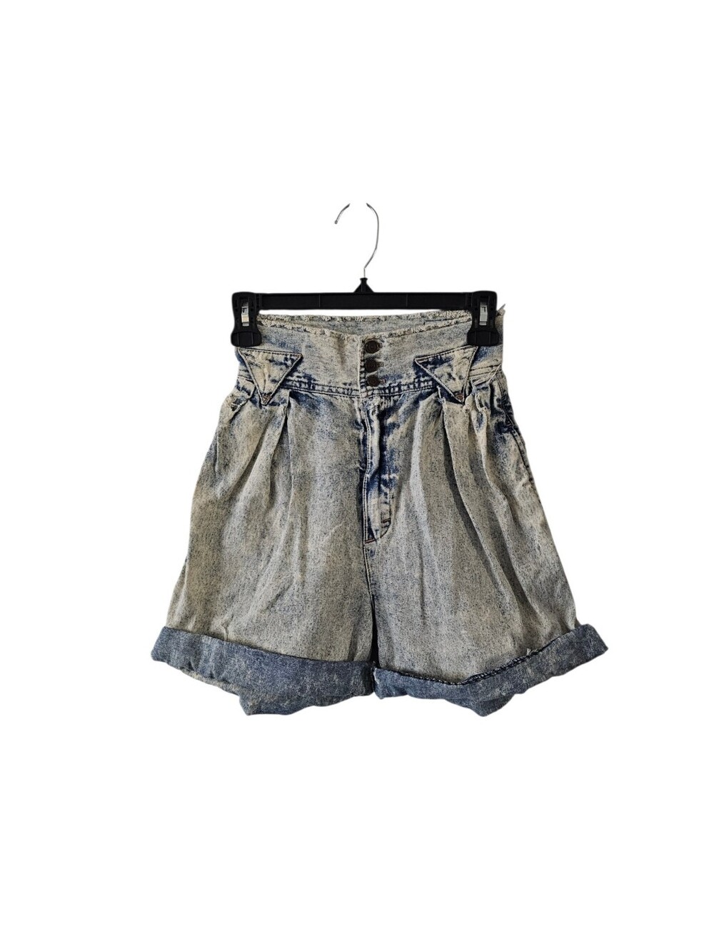Vtg 80s Memphis Acid Wash Denim Shorts Size 3 High Waist Pleated Distressed 90s